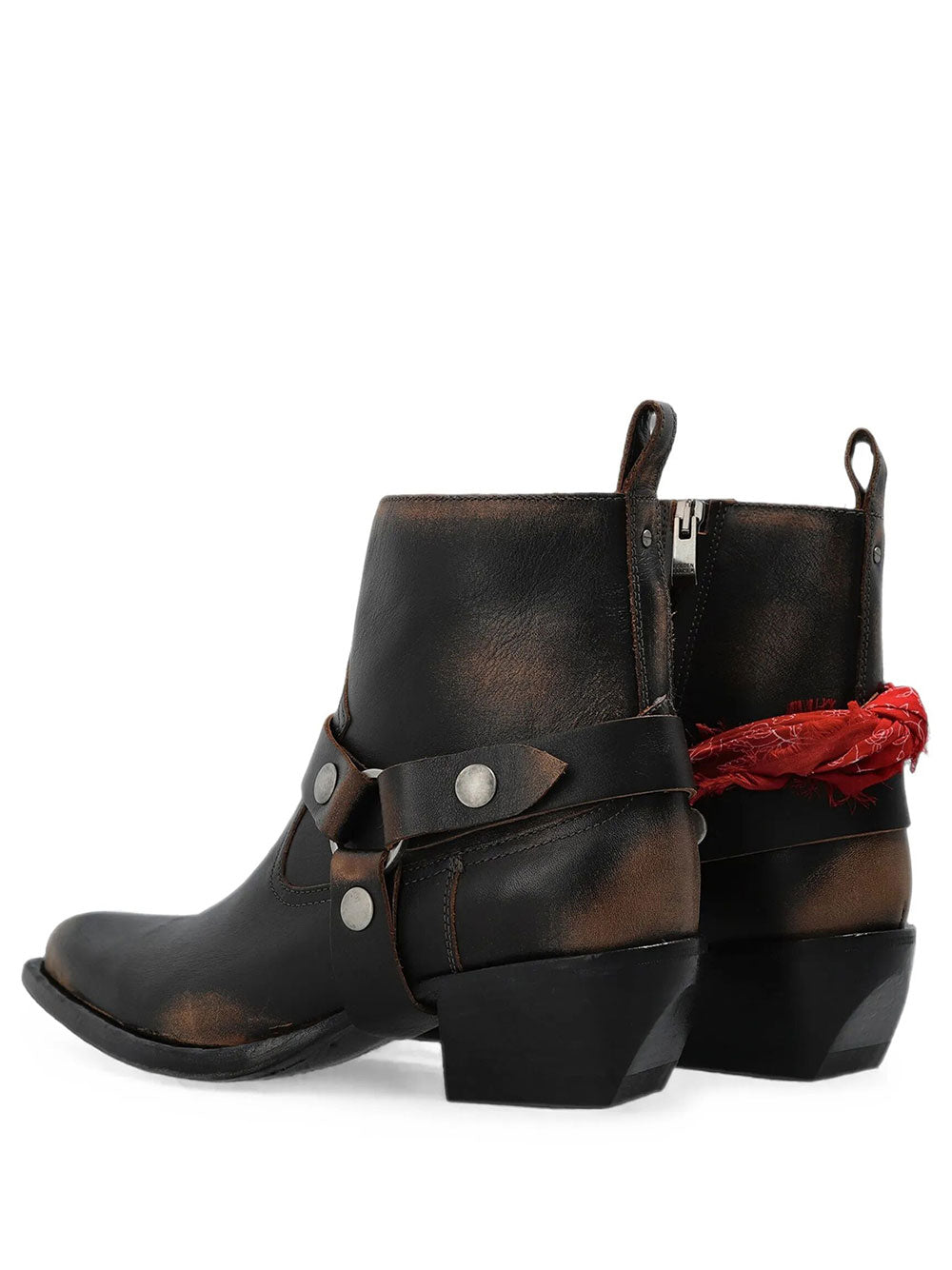 GOLDEN GOOSE Stivali Debbie Bassi In Pelle Nera Con Fibbia Rimovibile E Bandana Women