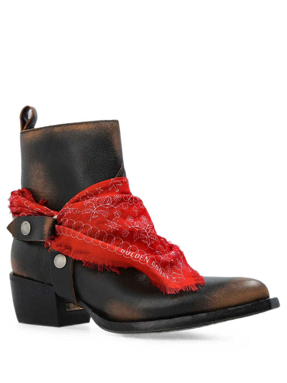 GOLDEN GOOSE Stivali Debbie Bassi In Pelle Nera Con Fibbia Rimovibile E Bandana Women