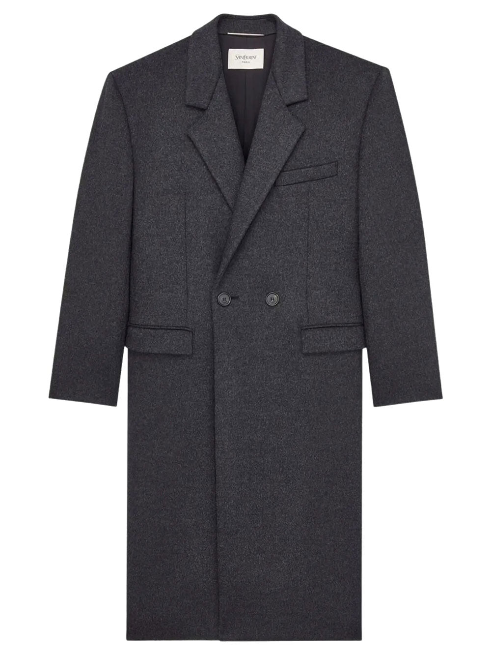Saint Laurent Men Cappotto In Feltro Di Lana Pettinata Double-Face