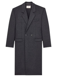 Saint Laurent Men Cappotto In Feltro Di Lana Pettinata Double-Face