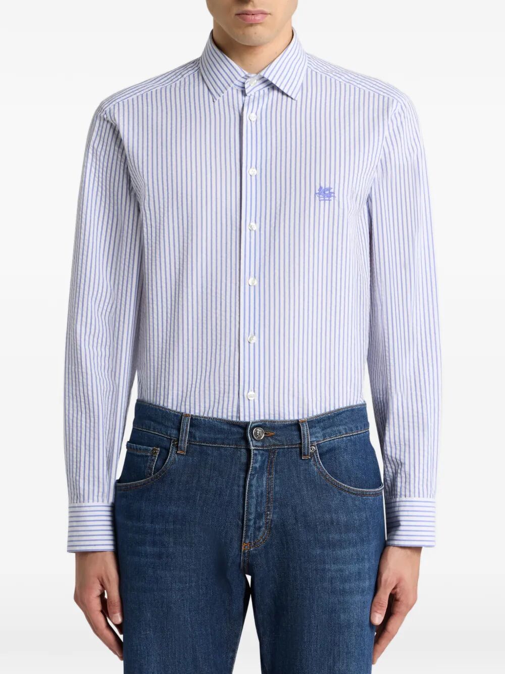 ETRO Etro Men Striped Cotton Seersucker Shirt