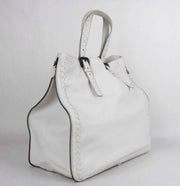 BOTTEGA VENETA Milk White Leather Zip Around Tote Bag Woven Detail