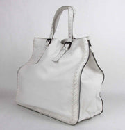 BOTTEGA VENETA Milk White Leather Zip Around Tote Bag Woven Detail