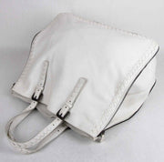 BOTTEGA VENETA Milk White Leather Zip Around Tote Bag Woven Detail