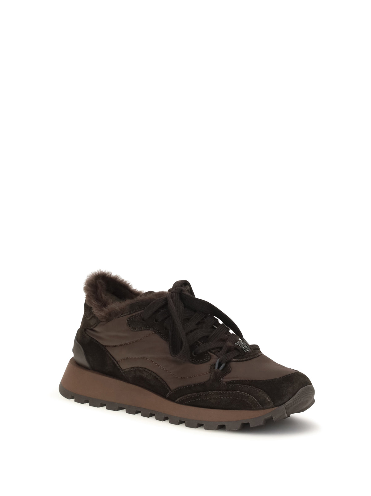 BRUNELLO CUCINELLI Brunello Cucinelli Women Suede And Techno Fabric Sneakers With Shearling Lining And Monile