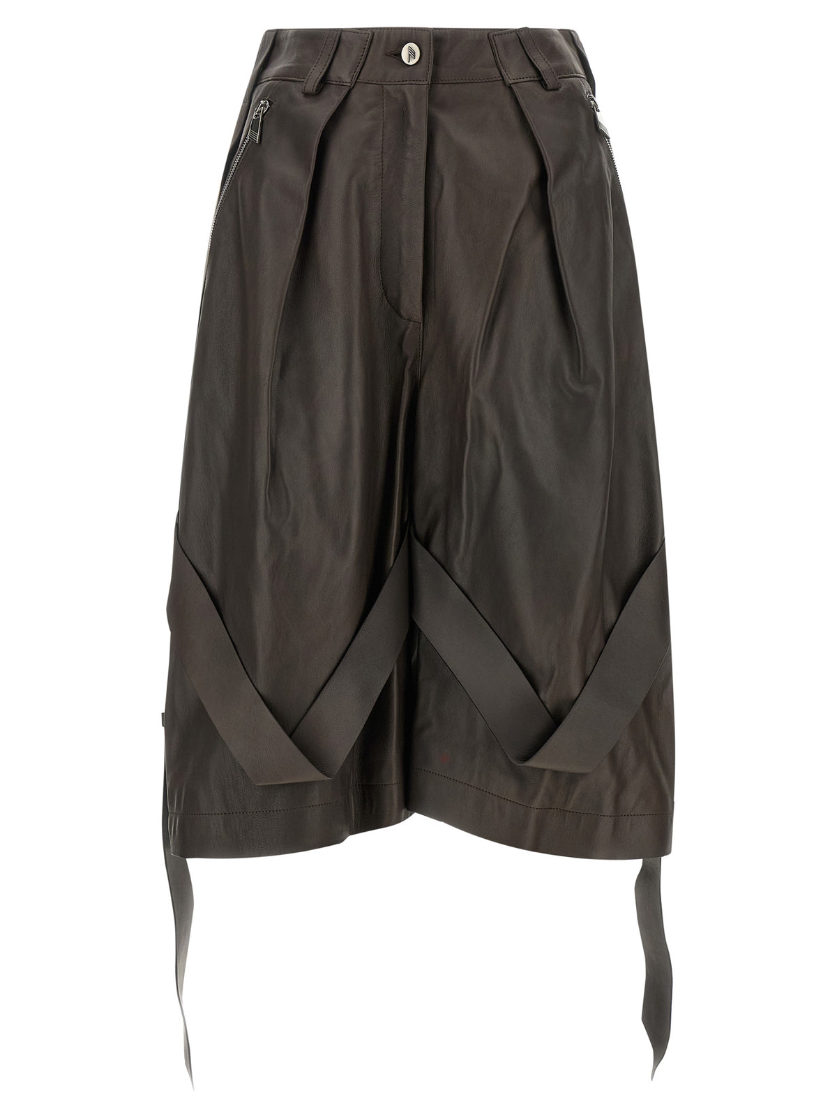 The Attico Women Brown Leather Bermuda Shorts