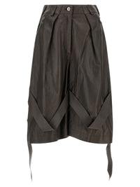 The Attico Women Brown Leather Bermuda Shorts