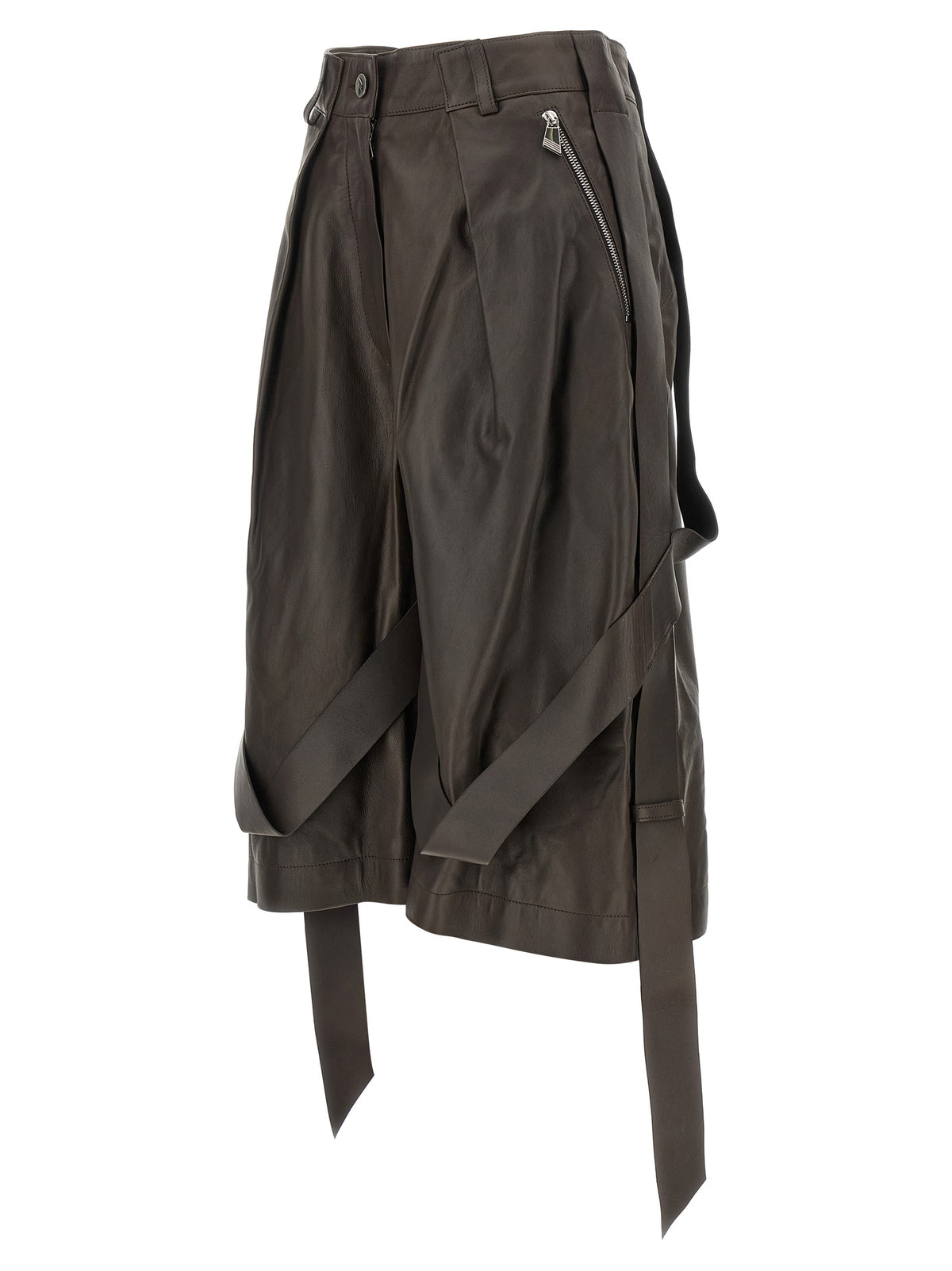The Attico Women Brown Leather Bermuda Shorts