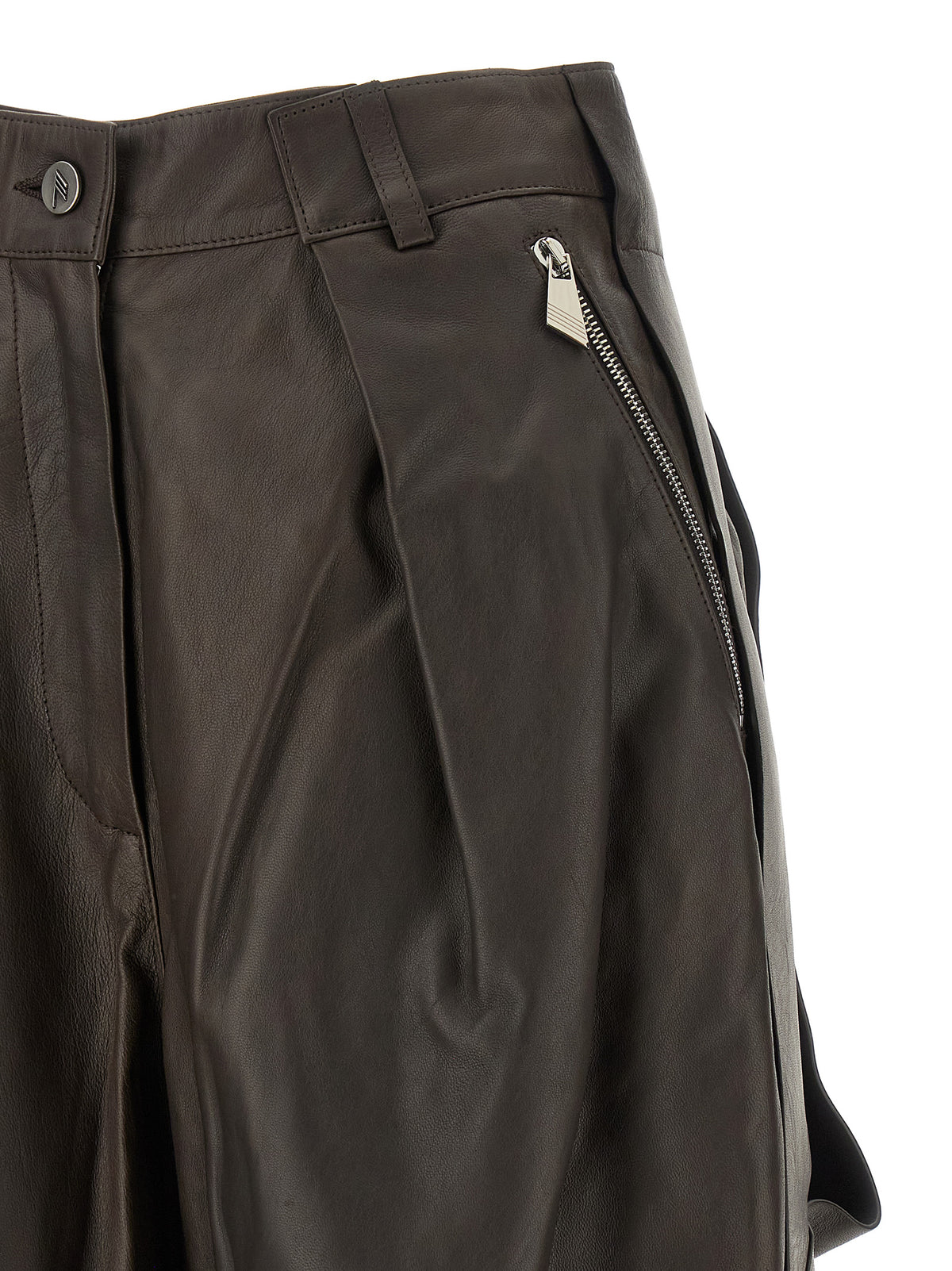 The Attico Women Brown Leather Bermuda Shorts