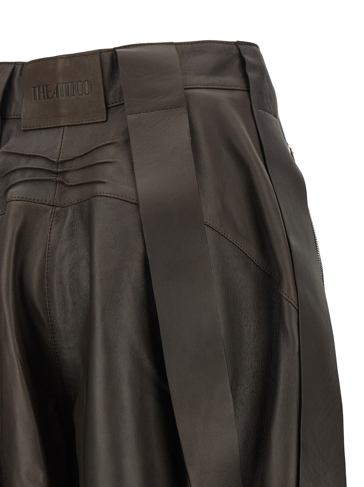 The Attico Women Brown Leather Bermuda Shorts