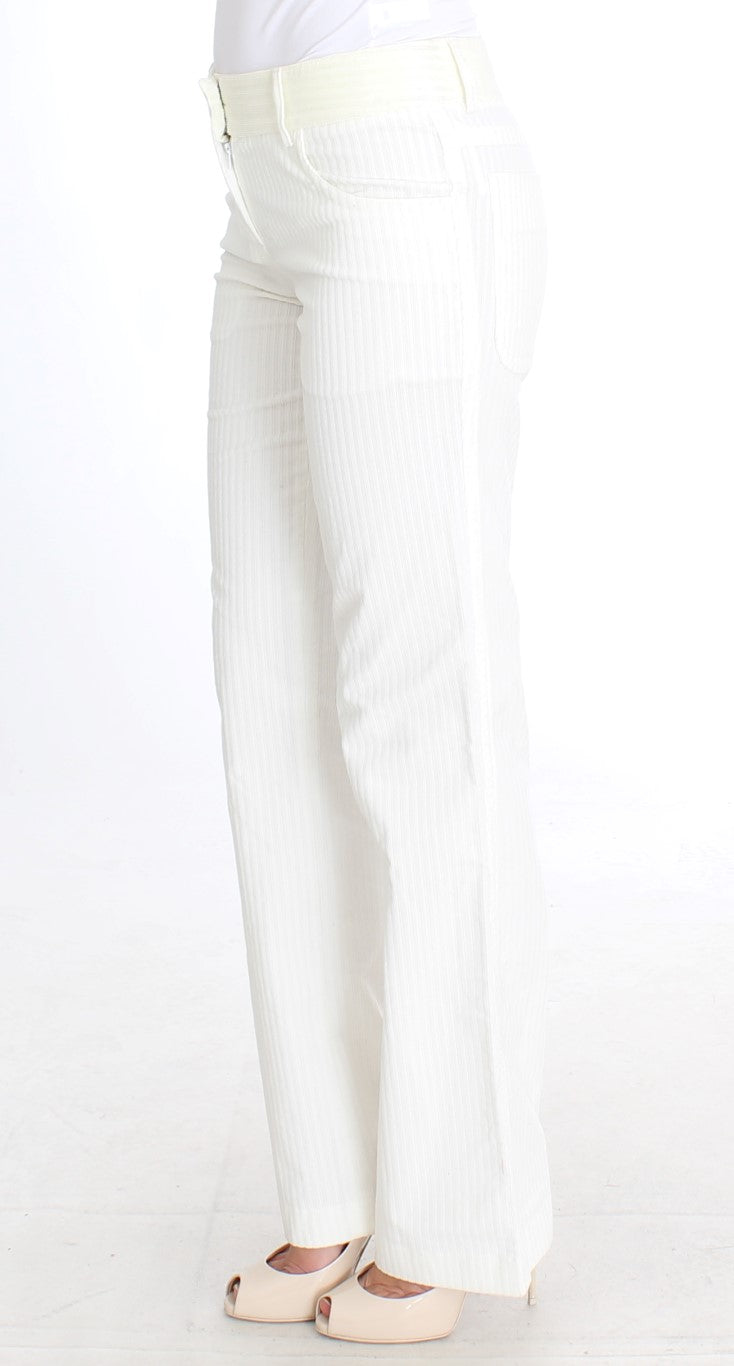 Ermanno Scervino White Striped Straight Fit Women's Pants