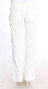 Ermanno Scervino White Striped Straight Fit Women's Pants