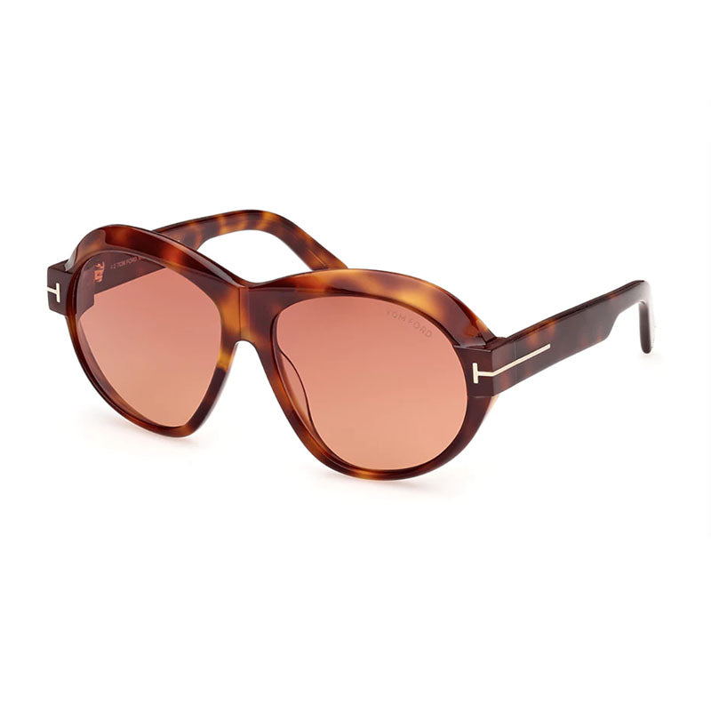 Tom Ford Sunglasses Round Full Rim, Dark Havana Frame and Brown Mirror Lens FT111352G