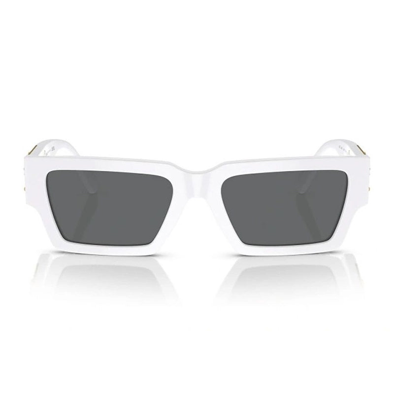 Versace Sunglasses Rectangle Full Rim, White Frame and Dark Grey Lens VE4459314/87