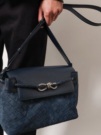Bottega Veneta Men Andiamo Messenger Suede Crossbody Bag With Intrecciato Motif