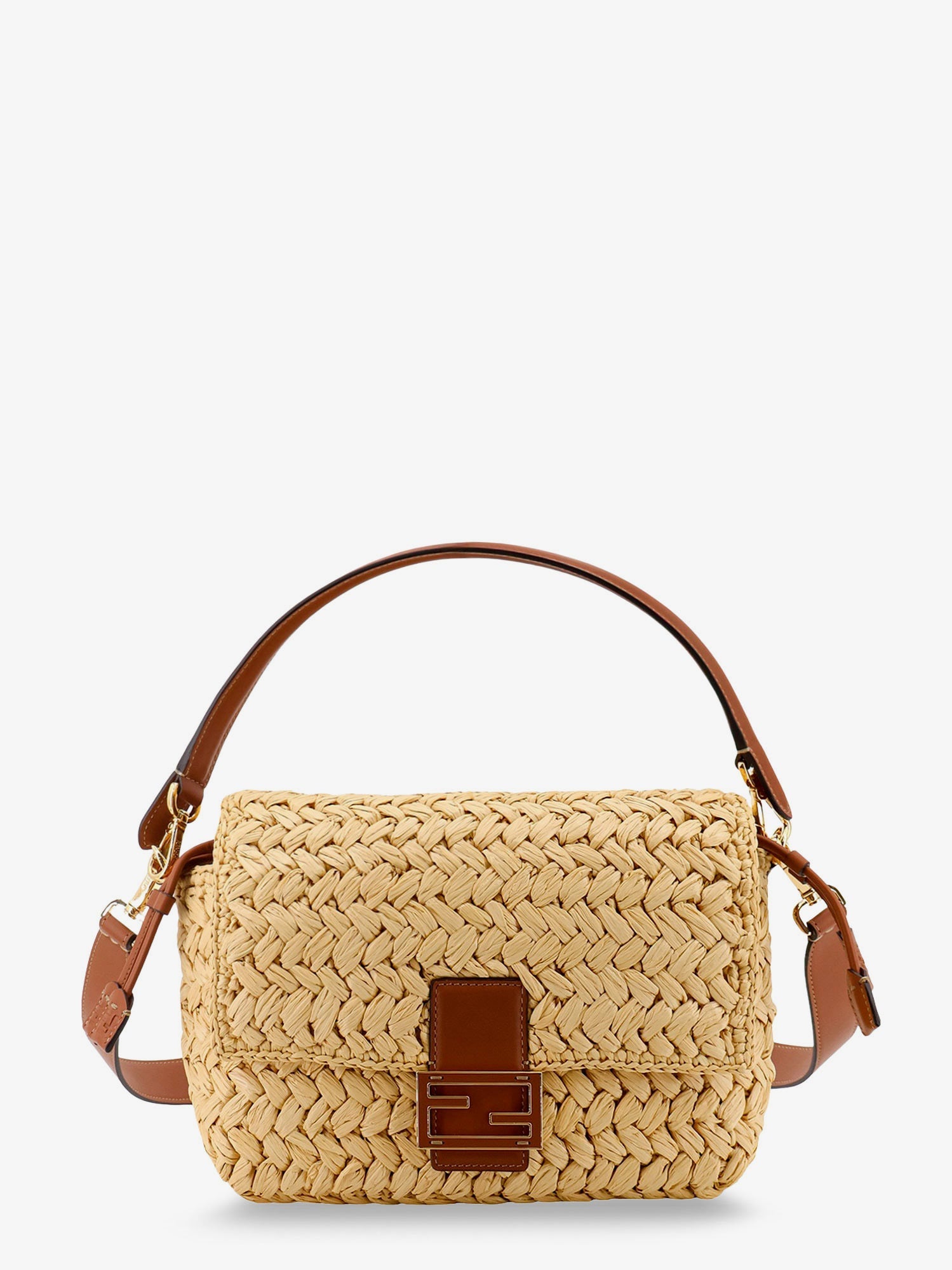 Fendi Women Mamma Baguette Medium Raffia Crossbody Bag