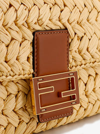 Fendi Women Mamma Baguette Medium Raffia Crossbody Bag