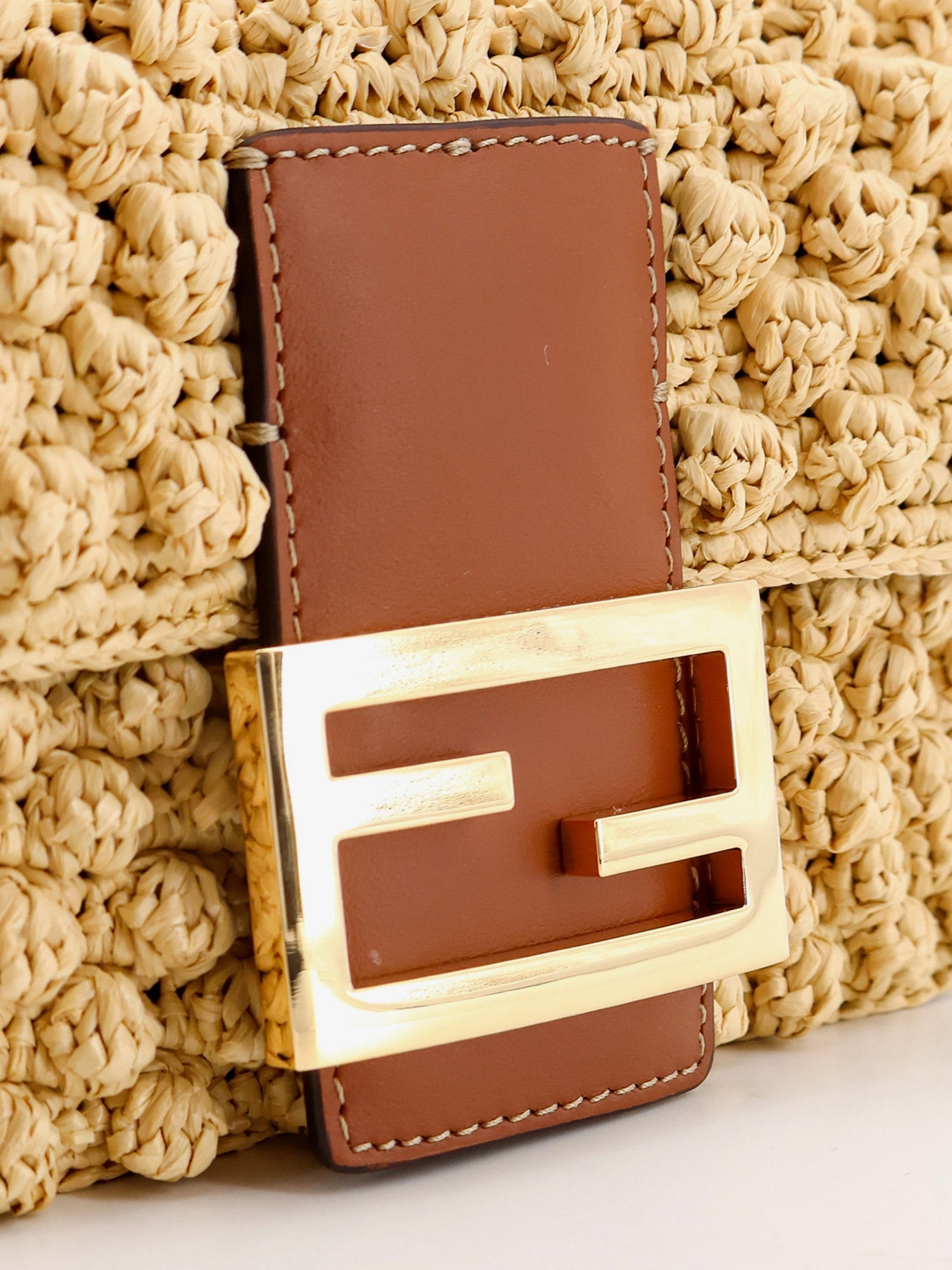 Fendi Women Baguetteâ® Mini Raffia Crossbody Bag