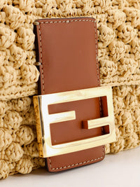 Fendi Women Baguetteâ® Mini Raffia Crossbody Bag