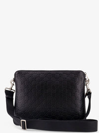 Gucci Men Leather Gg Emblem Crossbody Bag With Embossed Gg Motif