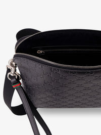 Gucci Men Leather Gg Emblem Crossbody Bag With Embossed Gg Motif