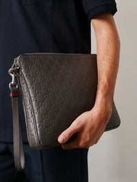 Gucci Men Gg Emblem Leather Crossbody Bag