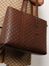 Gucci Men Gg Emblem Leather Shopping Bag