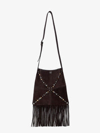 Valentino Garavani Men Suede Shoulder Bag With Fringes And Metal Details