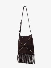 Valentino Garavani Men Suede Shoulder Bag With Fringes And Metal Details