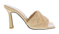 Ventutto Sand Quilted High Heel Leather Mule-