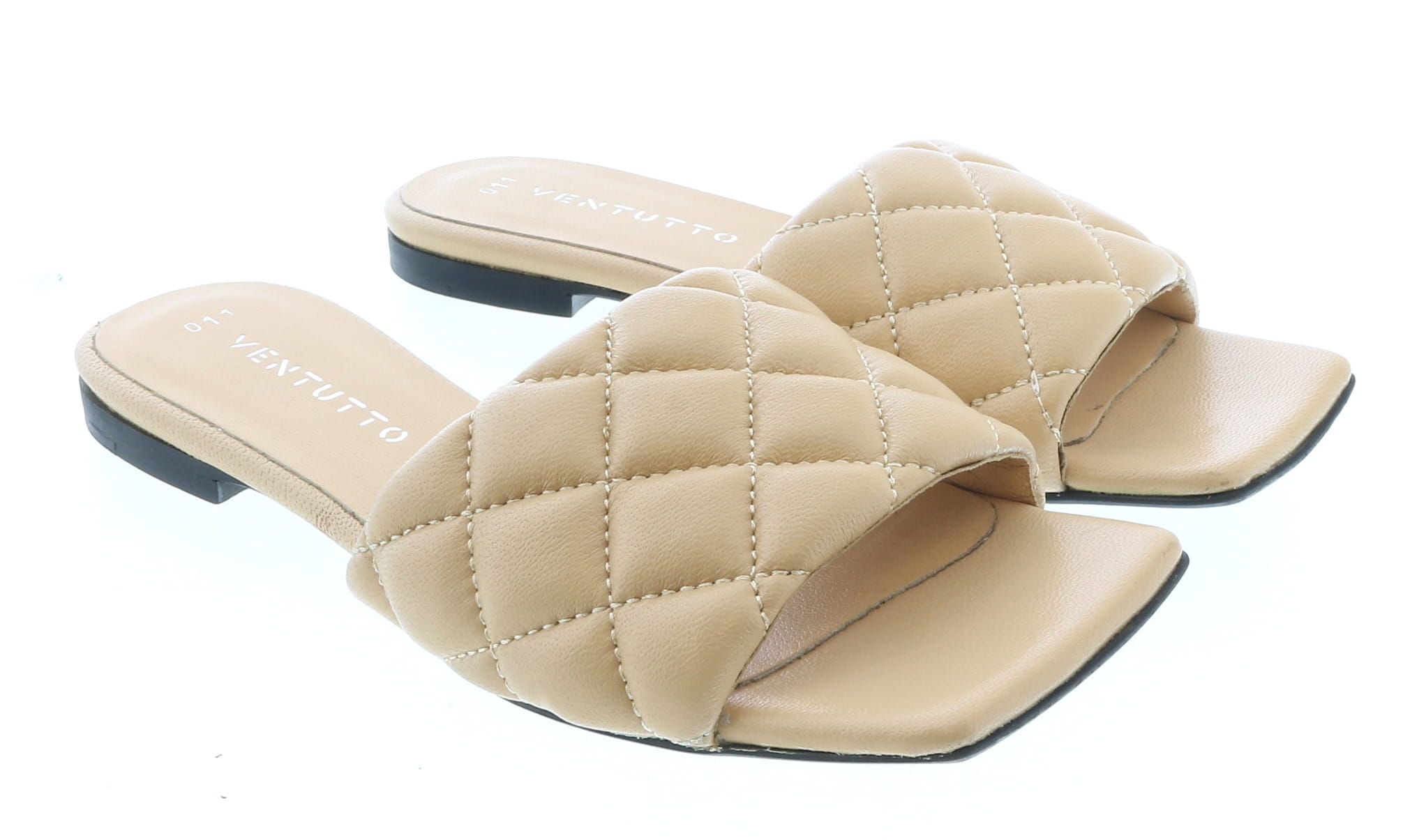 Store Return Ventutto Sand Quilted Flat Slide Leather Slipper-6