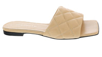 Ventutto Sand Quilted Flat Slide Leather Slipper-