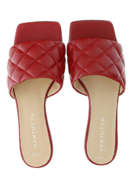 Ventutto Red Quilted Flat Slide Leather Slipper-