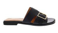Ventutto Black Buckle Flat Leather Slide-