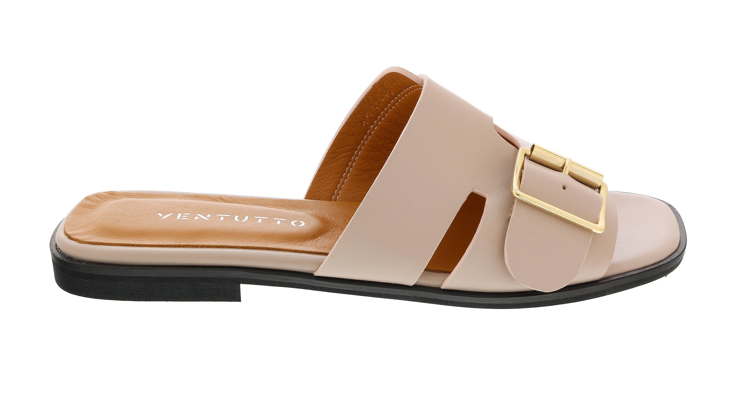 Ventutto Powder Pink Buckle Flat Leather Slide-