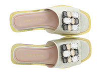 Ventutto Gold Crystal Embellished Leather Slide-