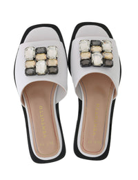 Ventutto White Crystal Embellished Leather Slide-