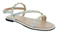 Ventutto Blue Riveted Embellished Strappy Sandals-