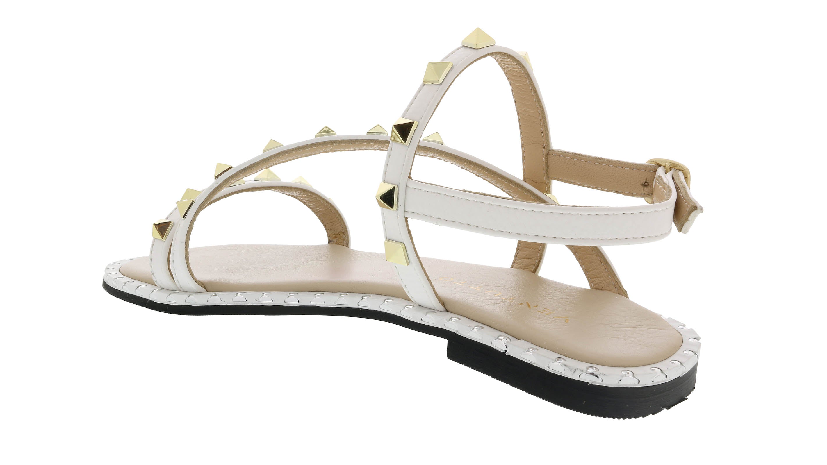 Ventutto White Riveted Embellished Strappy Sandals-