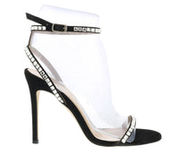 Ventutto Black Classic Crystal Embellished Strappy High Heel Sandal-