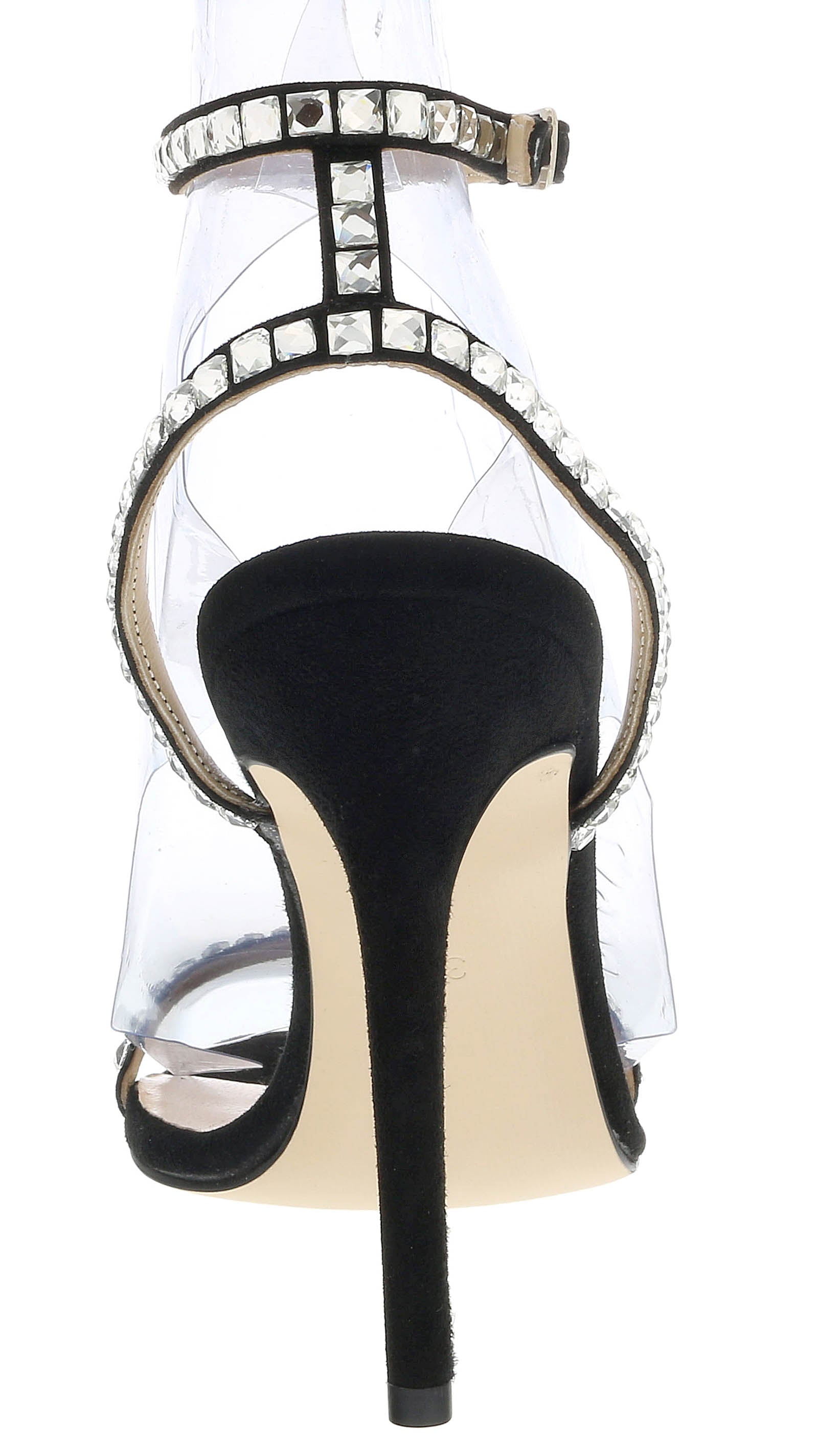 Ventutto Black Classic Crystal Embellished Strappy High Heel Sandal-