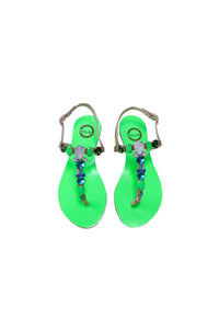 Ventutto Rio Bright Green Silver Crystal Cluster T-Strap Sandal