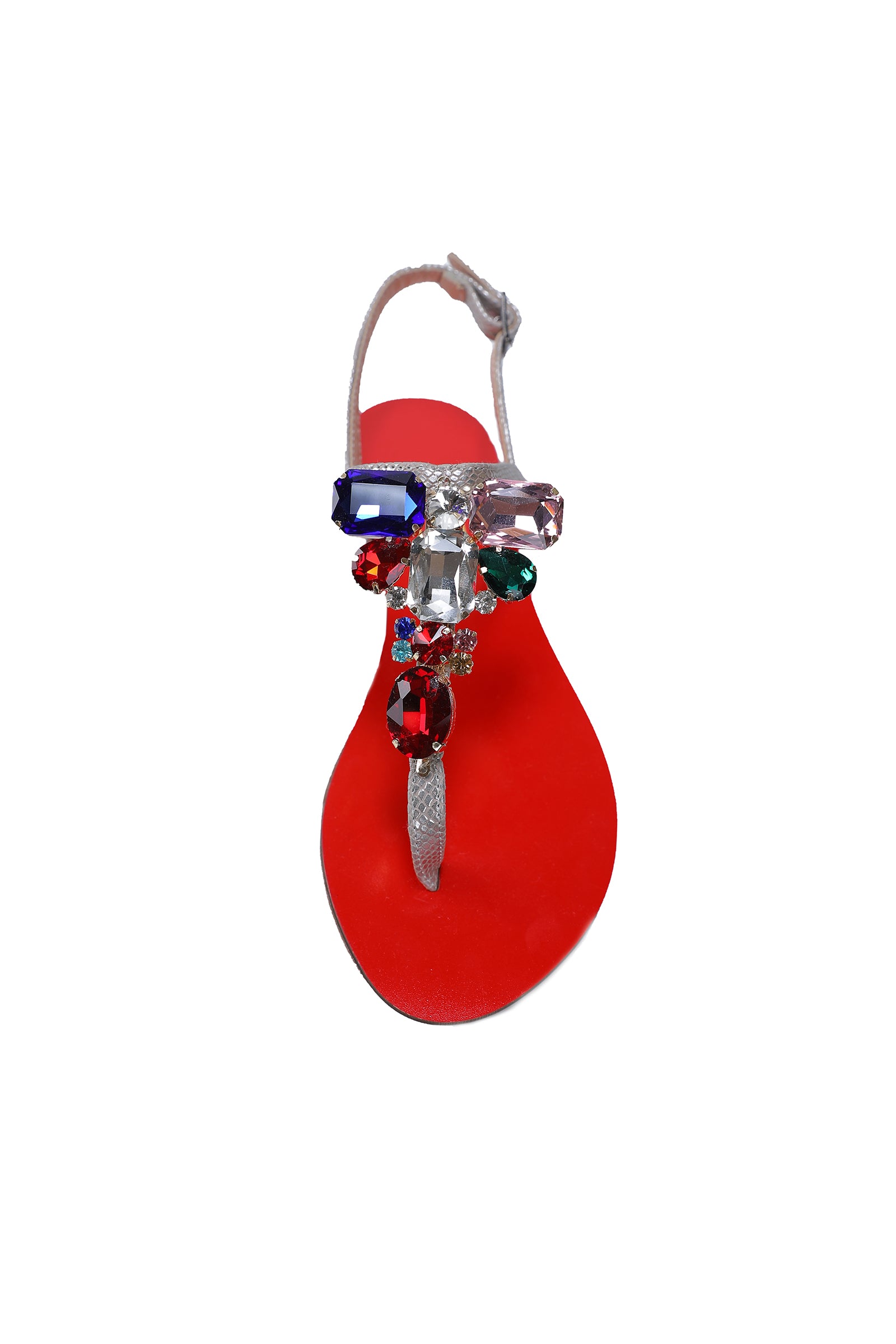 Ventutto Rio Red Silver Crystal Cluster T-Strap Sandal
