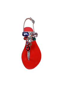 Ventutto Rio Red Silver Crystal Cluster T-Strap Sandal