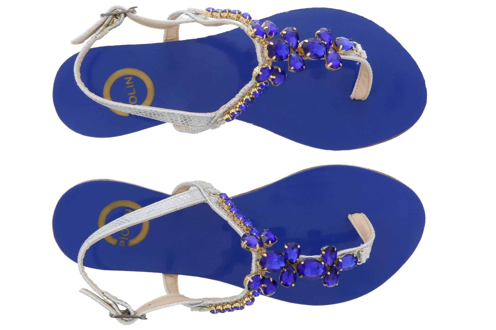 Ventutto Rio Star Blue Crystal Cluster T-Strap Sandal