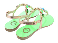 Ventutto Rio Green Crystal Cluster T-Strap Sandal