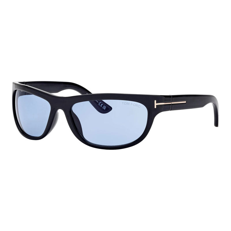 Tom Ford Sunglasses Rectangle Full Rim, Shiny Black Frame and Smoke Lens FT136301A