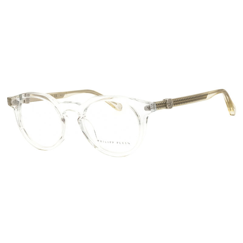 Philipp Plein Eyeglasses Round Full Rim, Shiny Transparent Grey Frame and Clear Demo Lenses Lens VPP060M880Y
