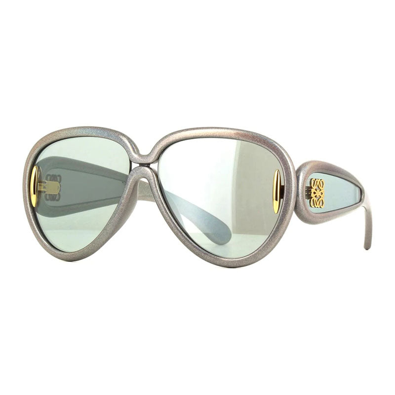 Loewe Sunglasses Aviator Full Rim, Shiny Metallic Grey Frame and Grey with Blue Mirror Lens LW40132I05X