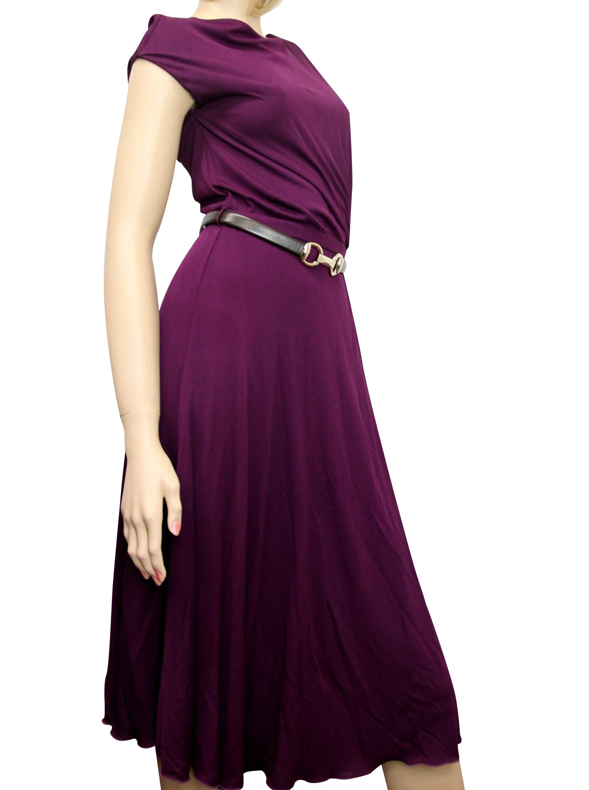 Gucci Gucci Women's Purple Rayon Runway Dress with Leather Belt